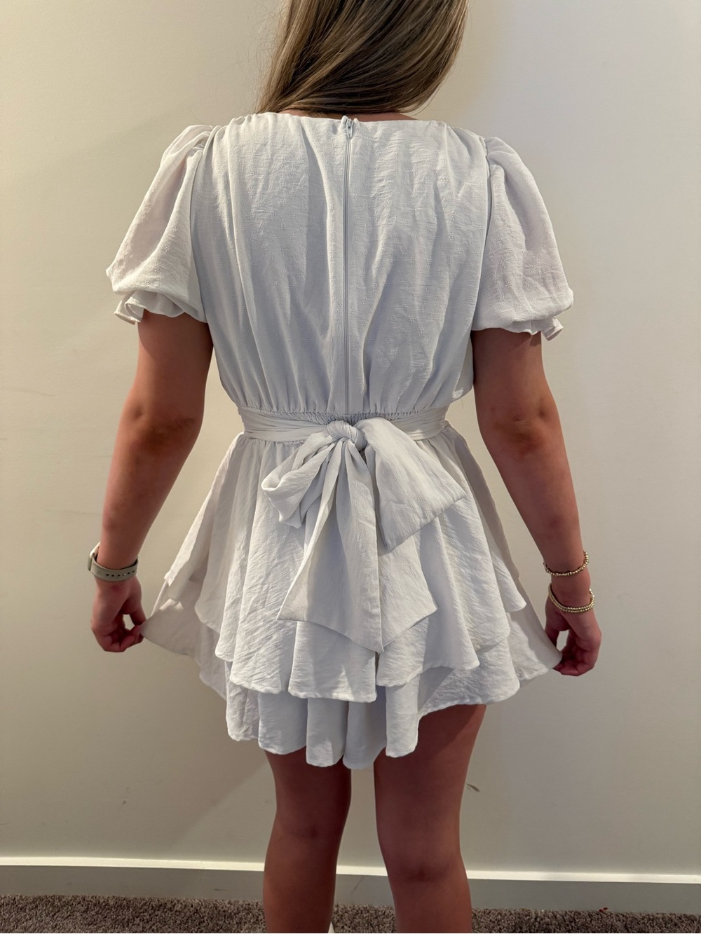 Windsor White Puff Sleeve V-Neck Mini Dress - Picture 2 of 2